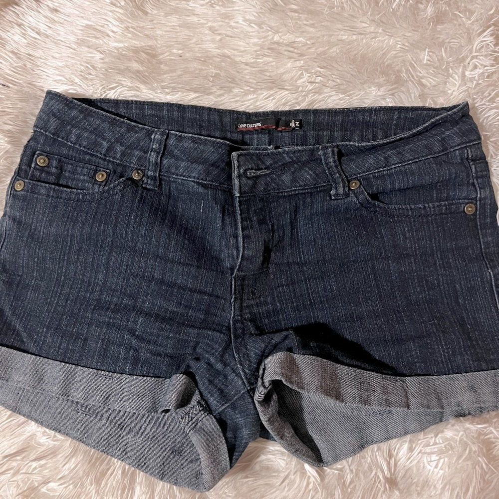 Dark Wash Cuffed Denim Shorts